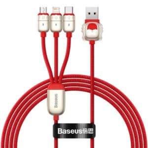 Baseus One-for-Three CASX010009 3-in-1 USB to Micro USB + Lightning + Type-C Cable – Red